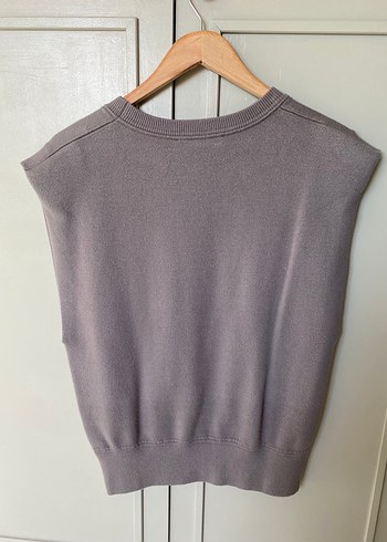 Gri Kadın Kolsuz Örgü Triko Süveter - Görsel 4