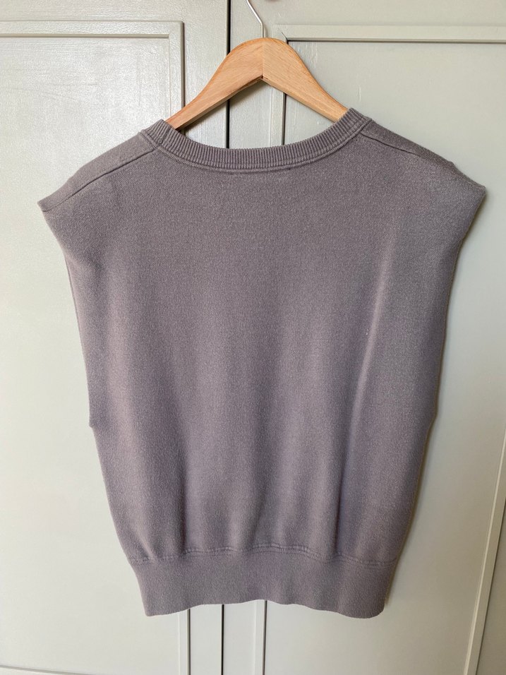 Gri Kadın Kolsuz Örgü Triko Süveter - Görsel 4