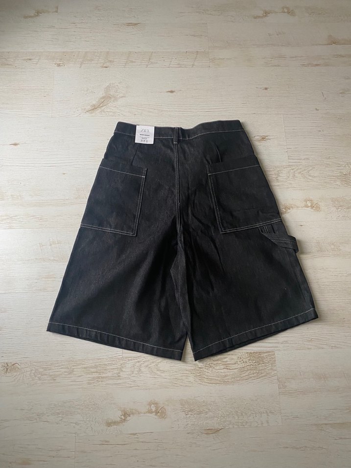 Siyah Loose Fit Denim Şort - Görsel 5