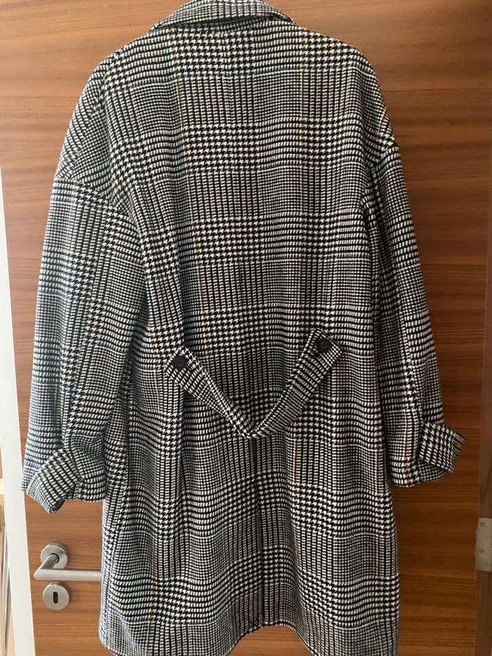 Düğmeli Gri Kareli Midi Kadın Kaban - Görsel 2