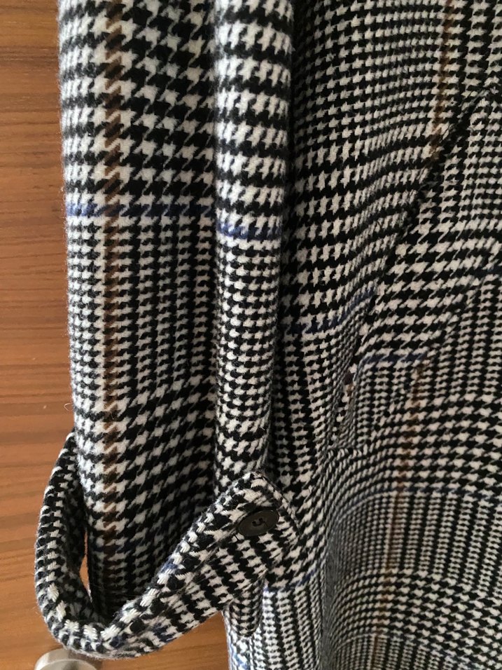 Düğmeli Gri Kareli Midi Kadın Kaban - Görsel 4