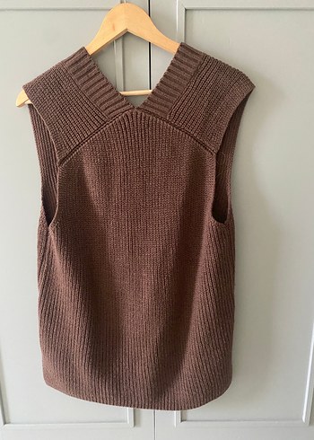 Kahverengi V Yakalı Örgü Kadın Süveter - Görsel 8