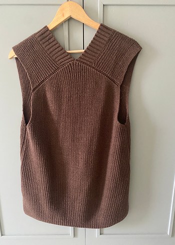 Kahverengi V Yakalı Örgü Kadın Süveter - Görsel 7