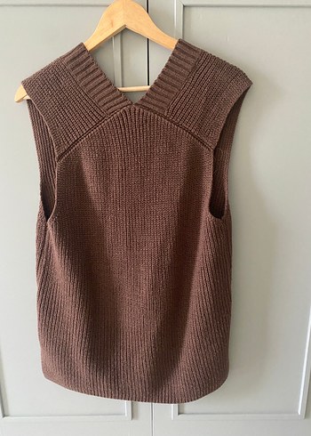 Kahverengi V Yakalı Örgü Kadın Süveter - Görsel 6