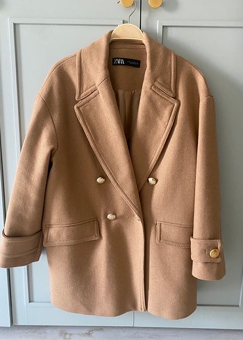 Zara Bej Midi Kadin Klasik Kesim Palto