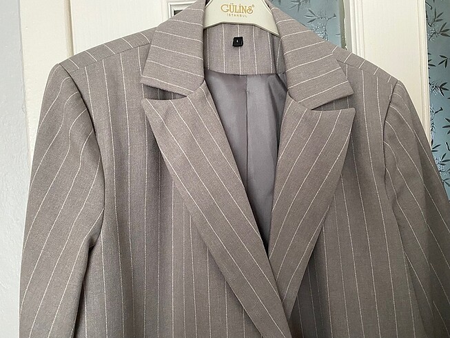 Gri çizgili blazer ceket