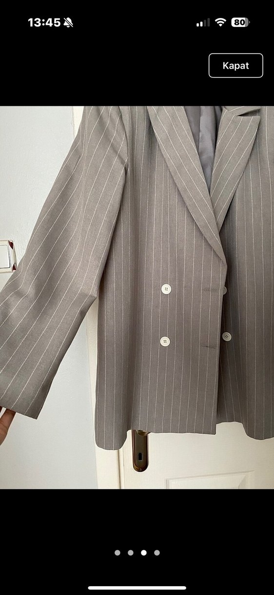 Gri beyaz çizgili blazer ceket - Görsel 2