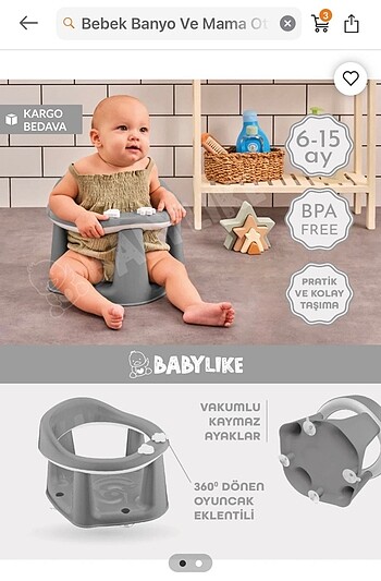 Bebek mama ve banyo oturağı