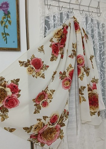 Çiçek Desenli Beyaz fular Şal - Görsel 2