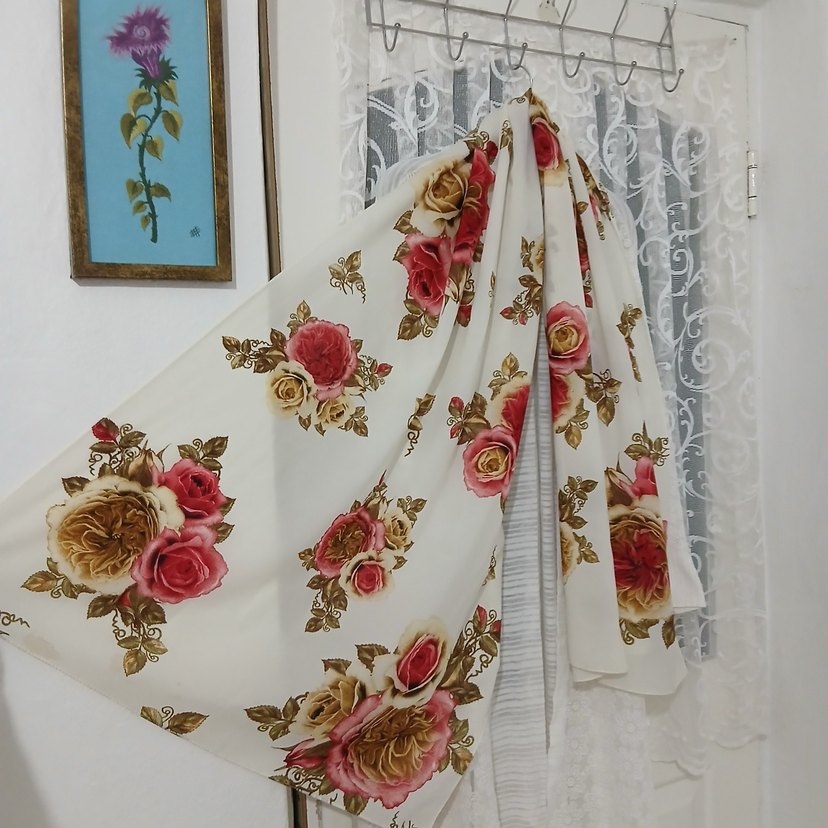 Çiçek Desenli Beyaz fular Şal - Görsel 2