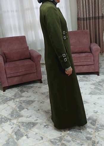 Kemerli Uzun Haki Kadın Süet Kaban - Görsel 4