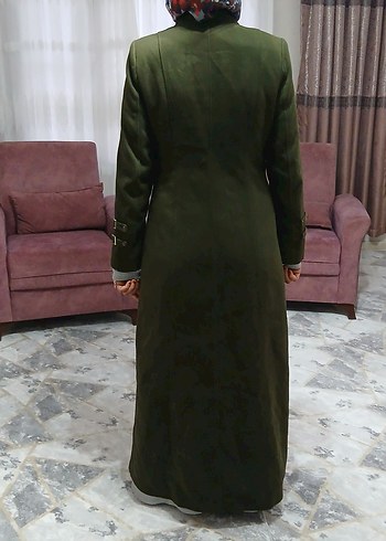 Kemerli Uzun Haki Kadın Süet Kaban - Görsel 5