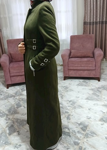 Kemerli Uzun Haki Kadın Süet Kaban - Görsel 3