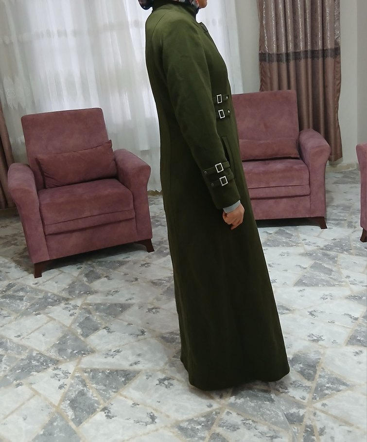 Kemerli Uzun Haki Kadın Süet Kaban - Görsel 4