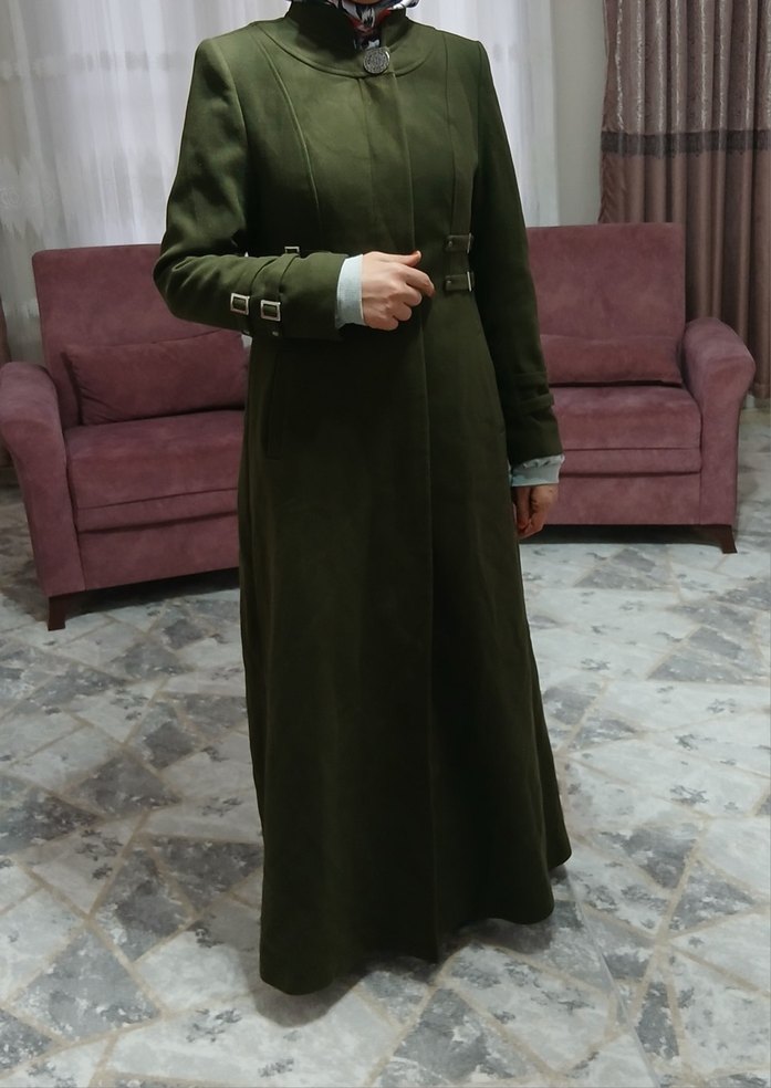 Kemerli Uzun Haki Kadın Süet Kaban - Görsel 2