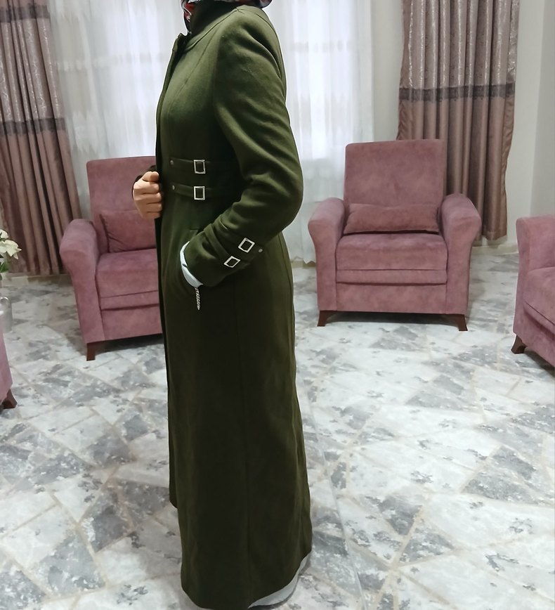 Kemerli Uzun Haki Kadın Süet Kaban - Görsel 3