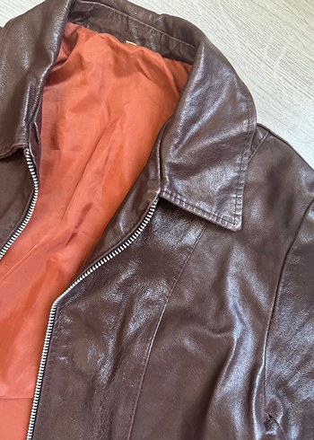 36 Beden kahverengi Renk Kahverengi Deri Biker Ceket