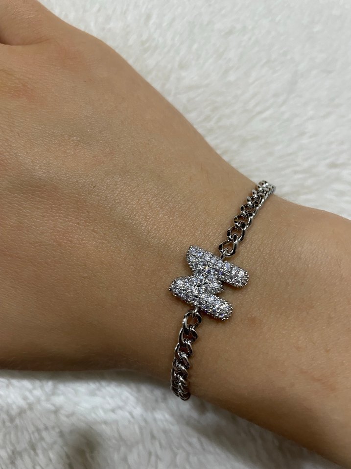 M harfi zincir detaylı zirkon taşlı bileklik - Görsel 3