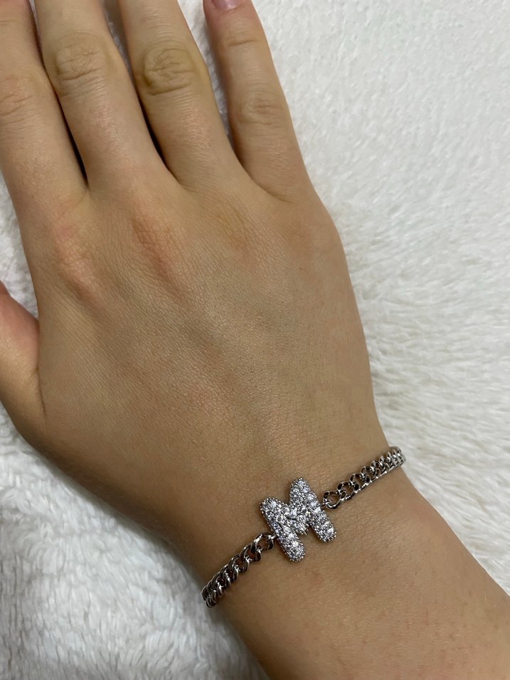 M harfi zincir detaylı zirkon taşlı bileklik - Görsel 4