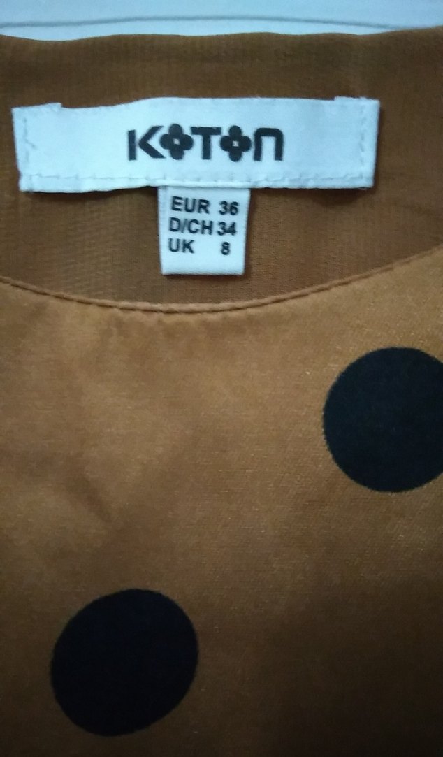 Kahverengi Puantiyeli Saten Kolsuz Bluz - Görsel 2