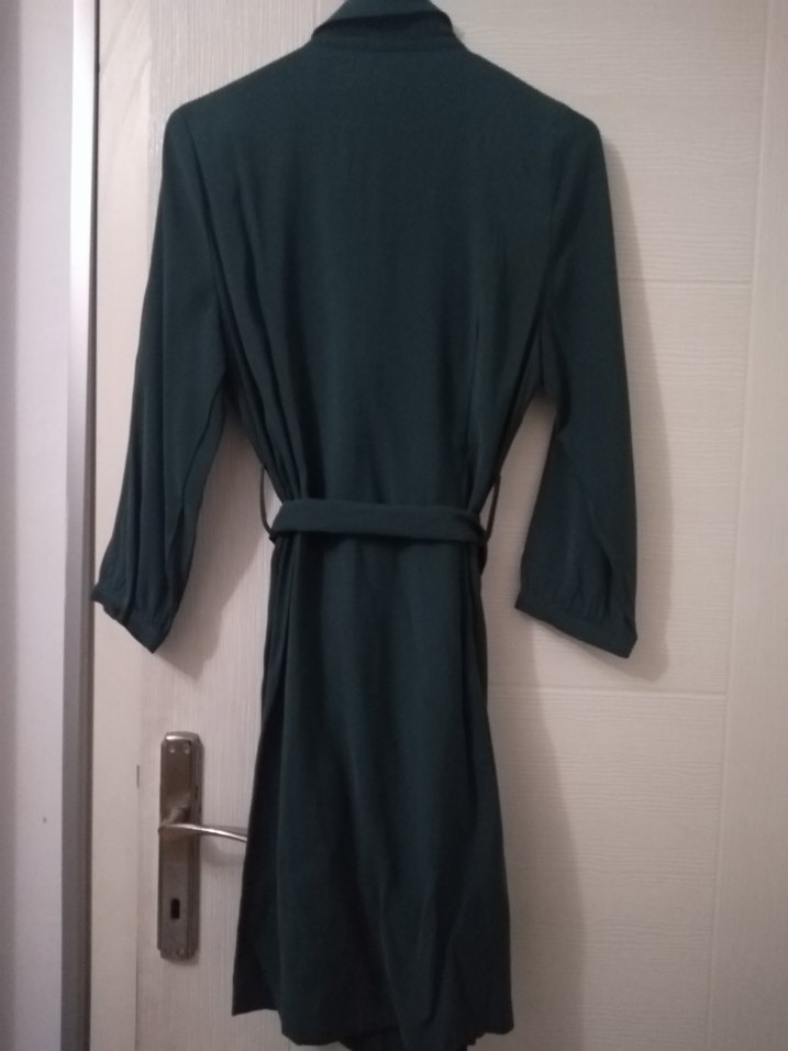 MANGO Koyu Yeşil Kemerli Midi Elbise - Görsel 3