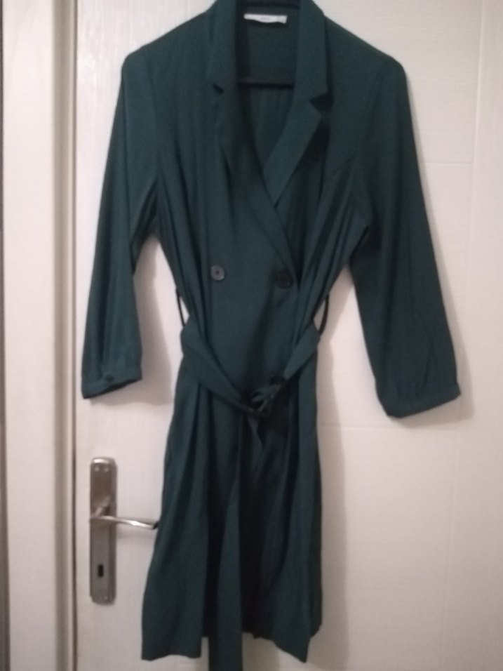 MANGO Koyu Yeşil Kemerli Midi Elbise - Görsel 2