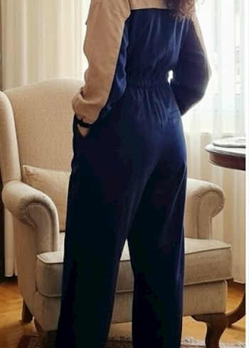 Uzun Kollu, Metal Düğmeli, Cepli Kadın Kumaş Tulum - Görsel 2