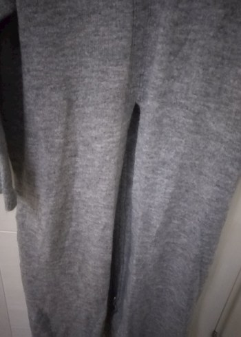 Gri Uzun Triko Elbise. Önden yırtmaçlı - Görsel 3