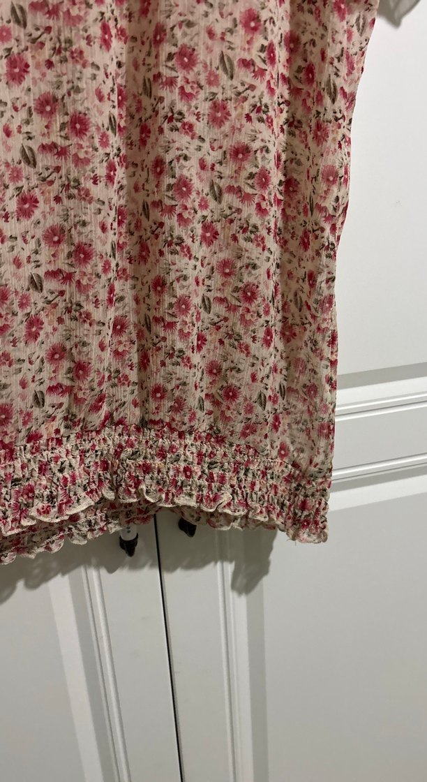 Pembe Çiçek Desenli Bohem Bluz omuz açık - Görsel 3