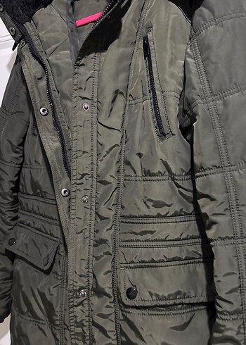 Fermuarlı haki yeşil Kadın Kışlık Mont - Görsel 3