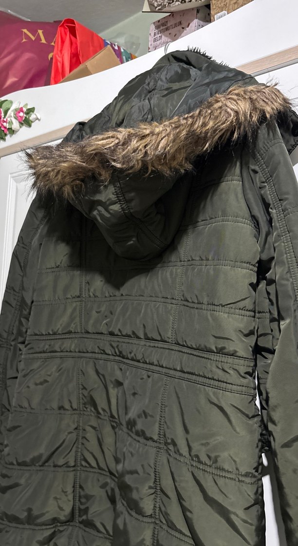 Fermuarlı haki yeşil Kadın Kışlık Mont - Görsel 5