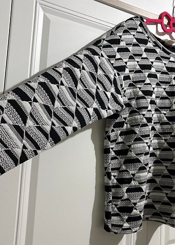Gri Desenli Uzun Kollu Kadın Triko Kazak - Görsel 2