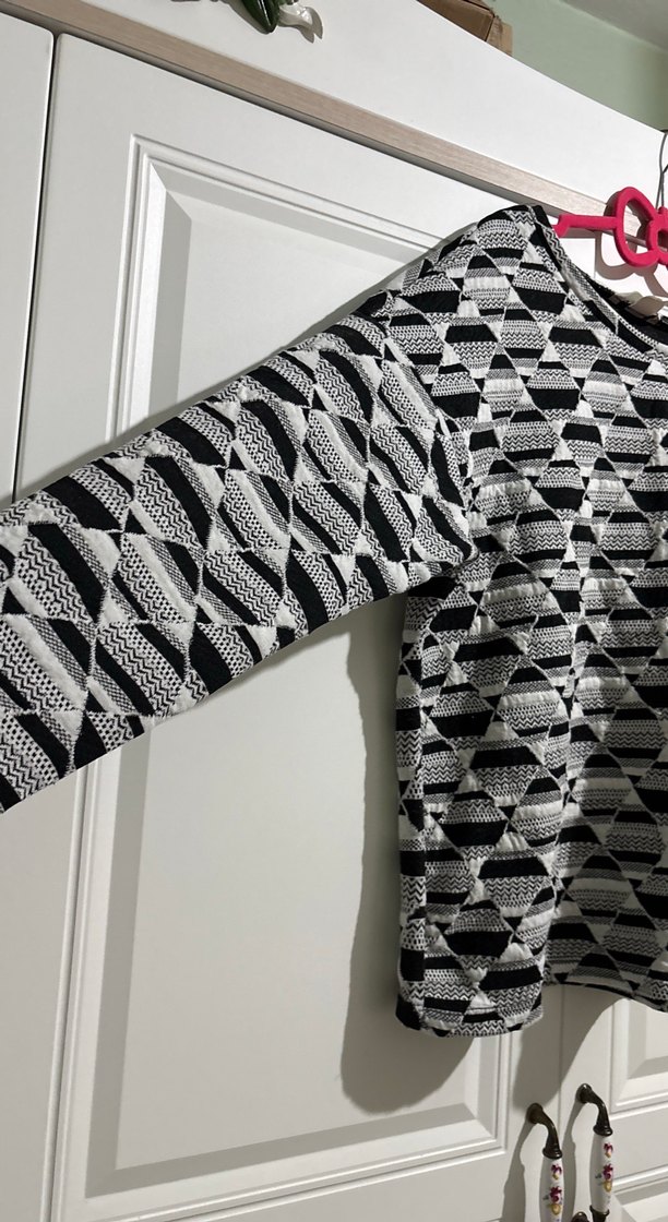 Gri Desenli Uzun Kollu Kadın Triko Kazak - Görsel 2