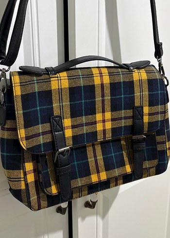 Sarı Kareli Tokalı Kadın Çanta - Görsel 2