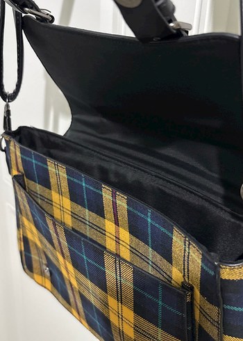 Sarı Kareli Tokalı Kadın Çanta - Görsel 4