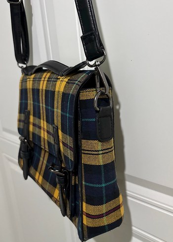 Sarı Kareli Tokalı Kadın Çanta - Görsel 3