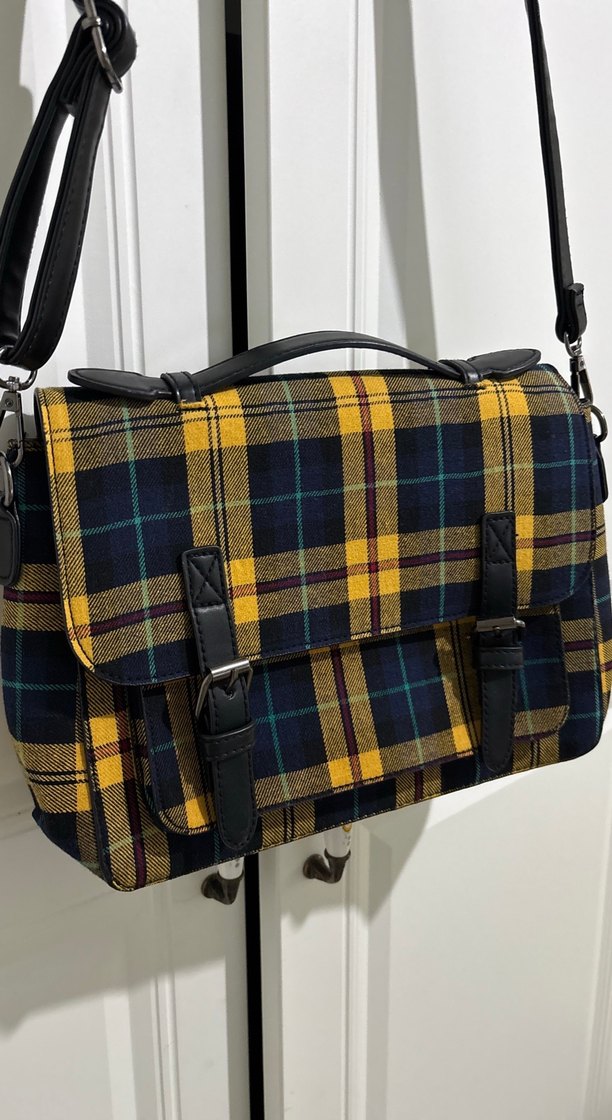 Sarı Kareli Tokalı Kadın Çanta - Görsel 2