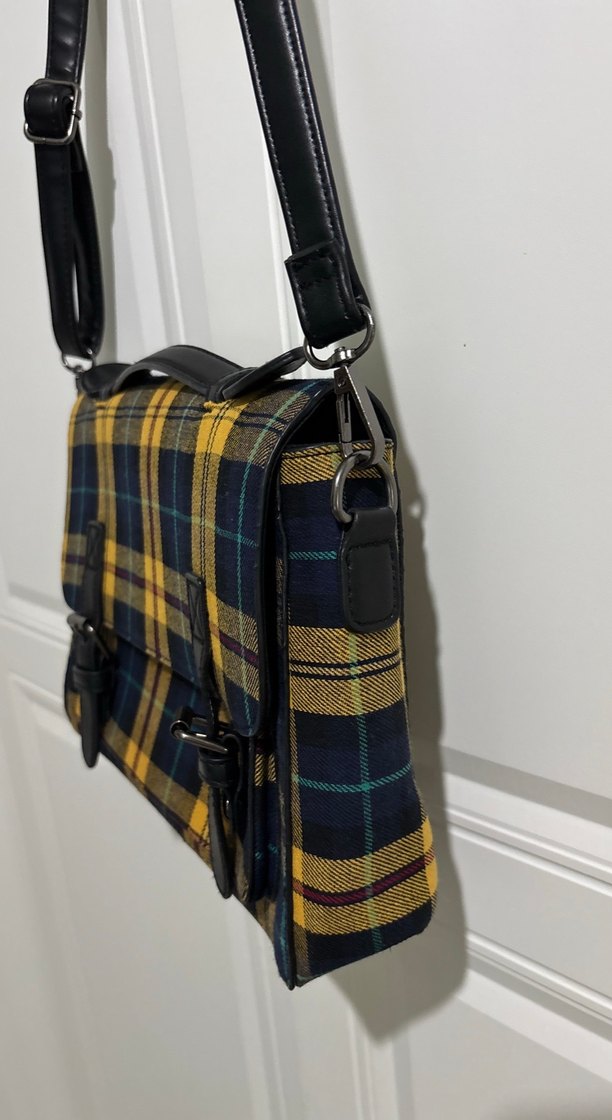 Sarı Kareli Tokalı Kadın Çanta - Görsel 3