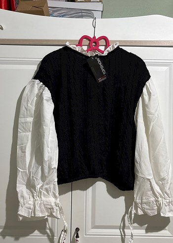 Kadın Pamuklu Siyah Beyaz Uzun Kollu Triko Kazak - Görsel 7