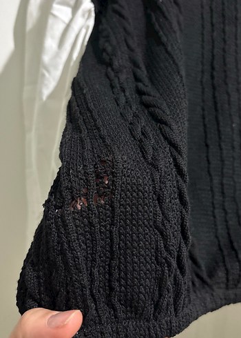 Kadın Pamuklu Siyah Beyaz Uzun Kollu Triko Kazak - Görsel 8