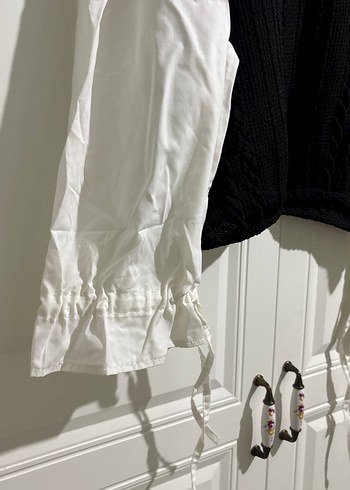 Kadın Pamuklu Siyah Beyaz Uzun Kollu Triko Kazak - Görsel 5