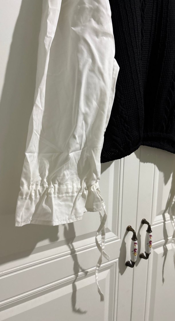 Kadın Pamuklu Siyah Beyaz Uzun Kollu Triko Kazak - Görsel 5