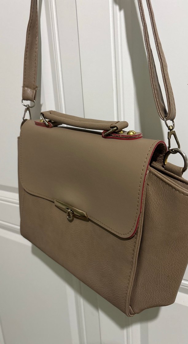 Bej Deri Kadın Askılı Çanta - Görsel 2