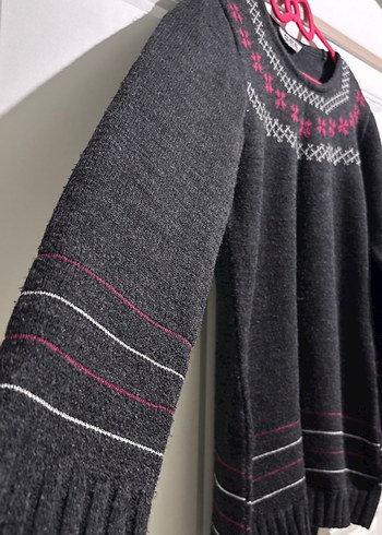 Gri Nakışlı Örgü Kadın Kazak - Görsel 2