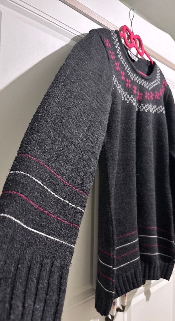 Gri Nakışlı Örgü Kadın Kazak - Görsel 2