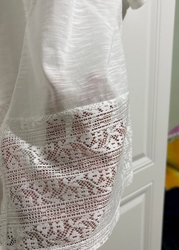 Nakışlı Beyaz Kısa Kollu kimono - Görsel 4