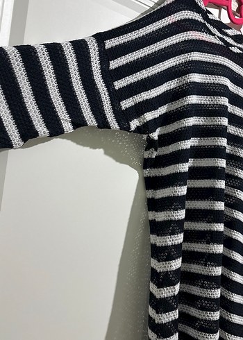 Lacivert Çizgili Salaş Triko bluz - Görsel 2