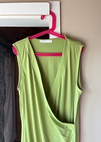 Yeşil Saten Drapeli  Elbise - Görsel 2