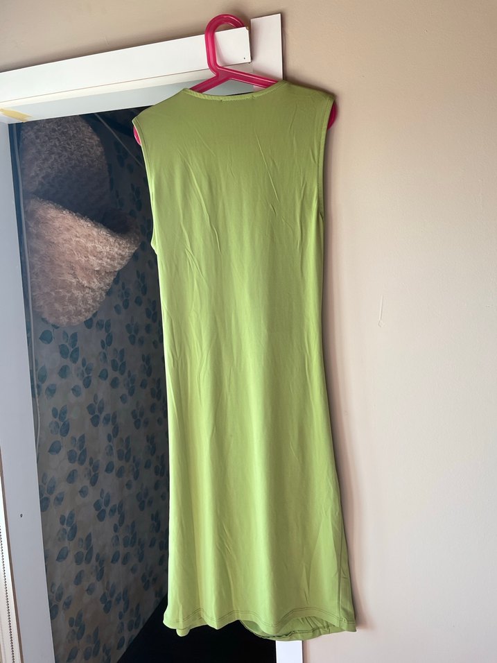 Yeşil Saten Drapeli  Elbise - Görsel 4