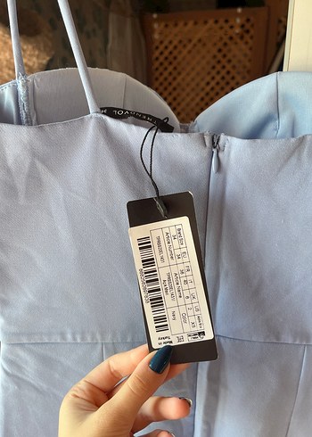 Mavi Straplez Midi Abiye Elbise - Görsel 4